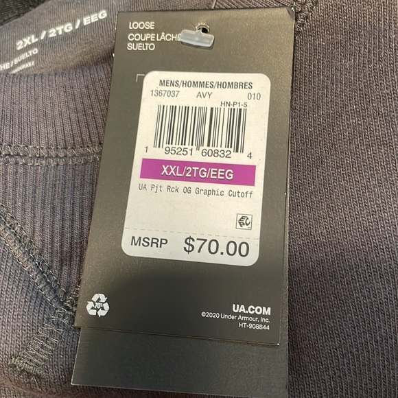 Men’s Under Armour Project Rock Graphic Cutoff T-Shirt Sweatshirt Gray Eagle - Picture 7 of 9